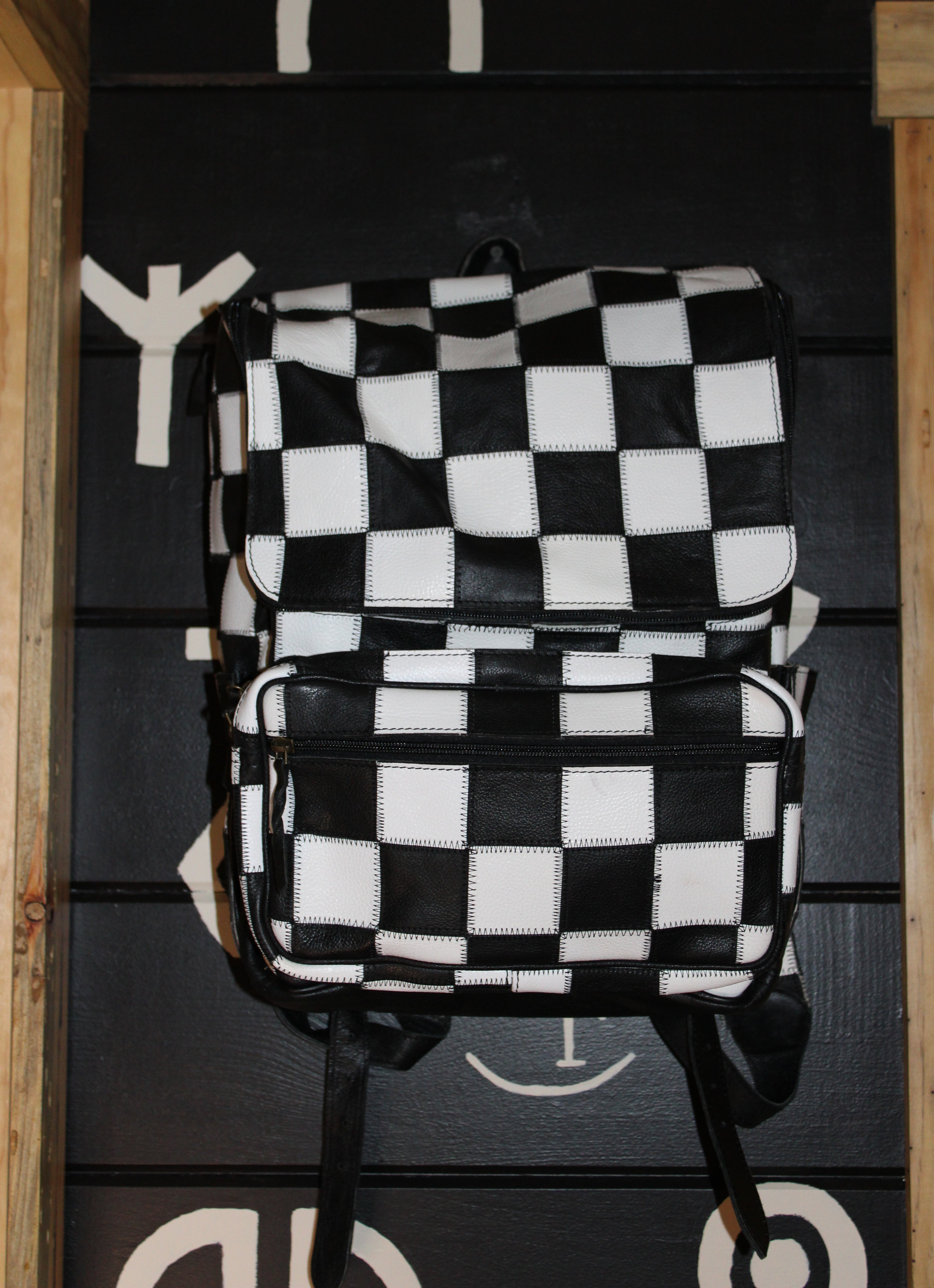 black leather checkered backpack Checkered leather backpack