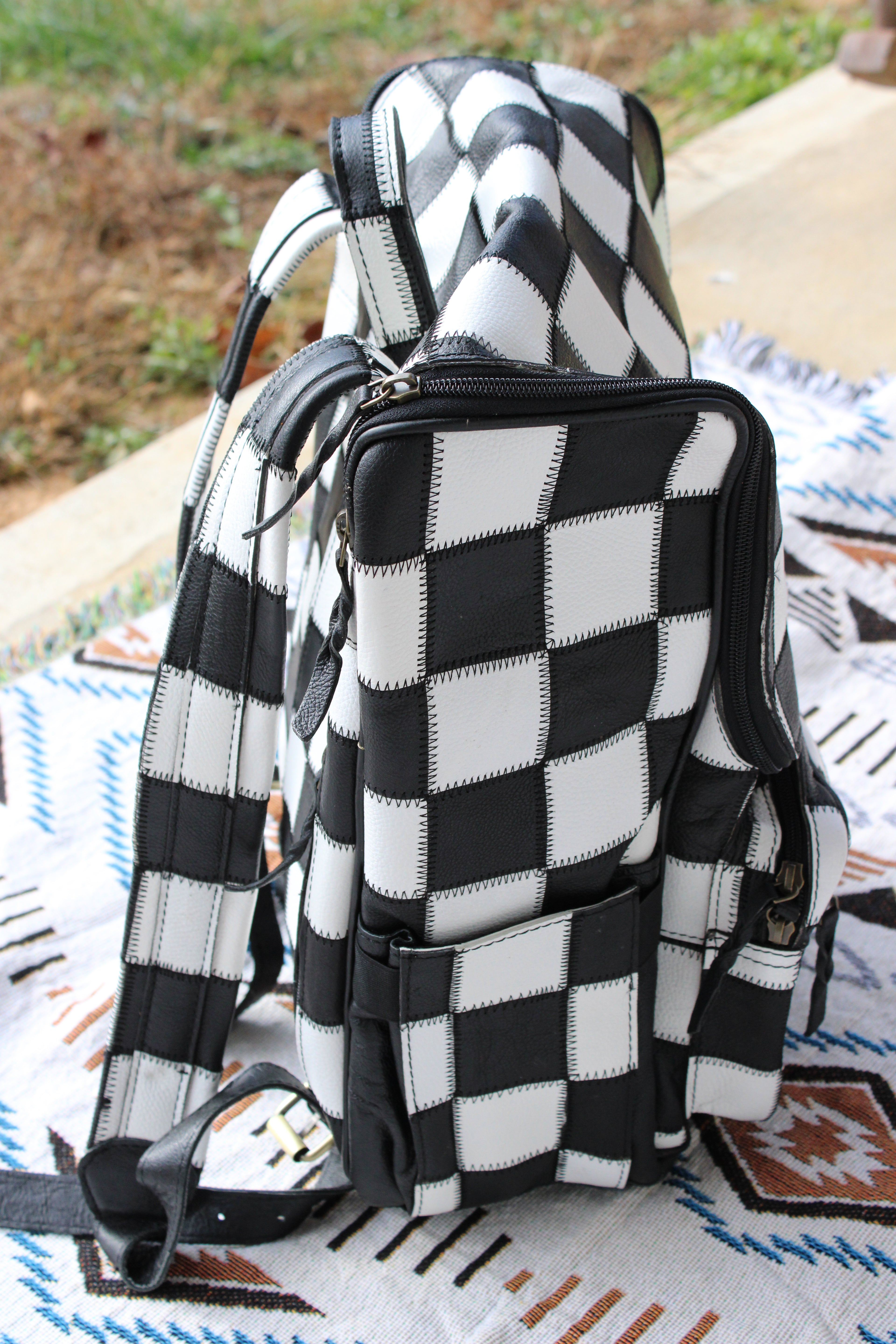 Checkered leather backpack