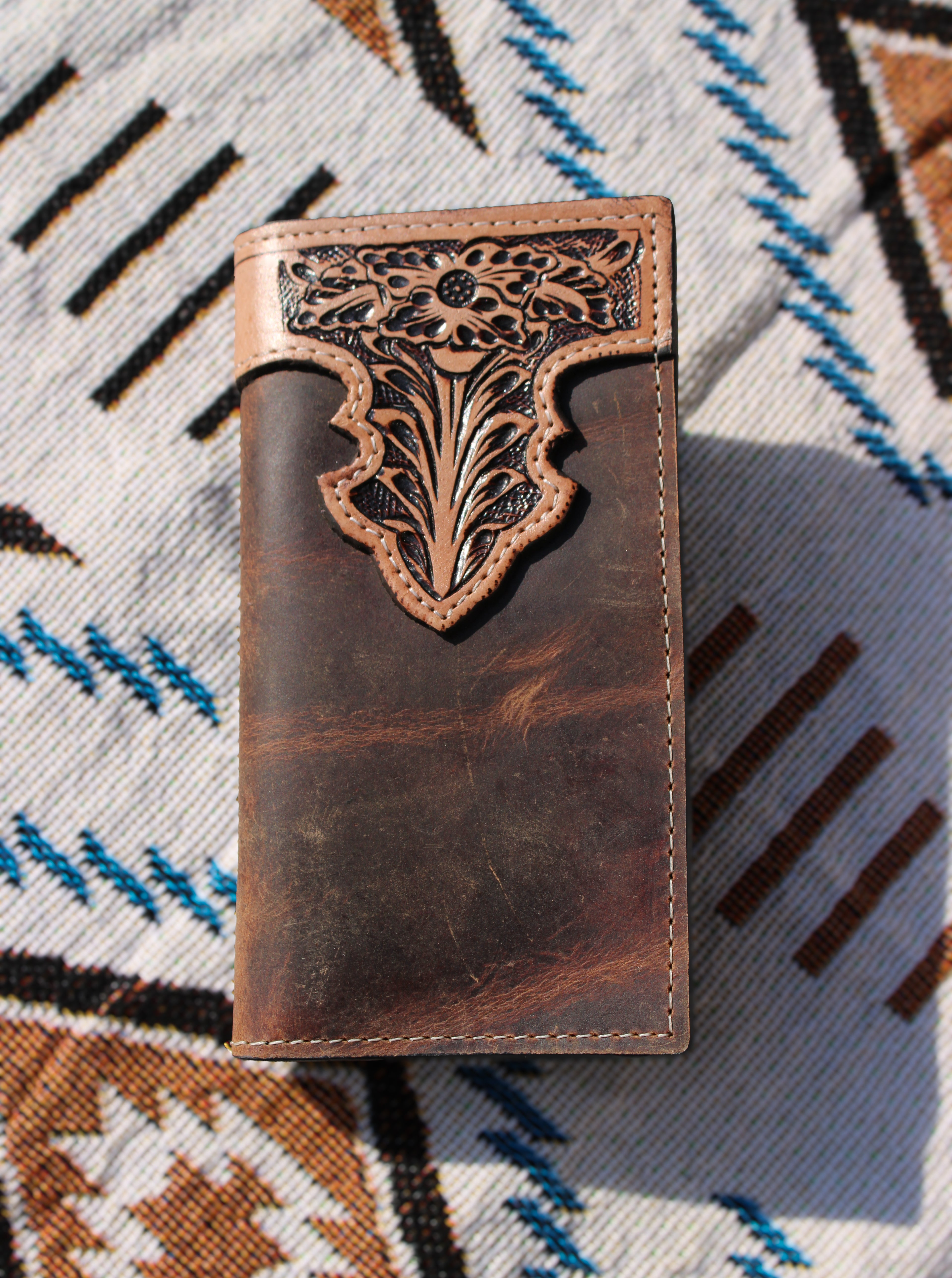 Brown cowboy tooled men’s leather wallet