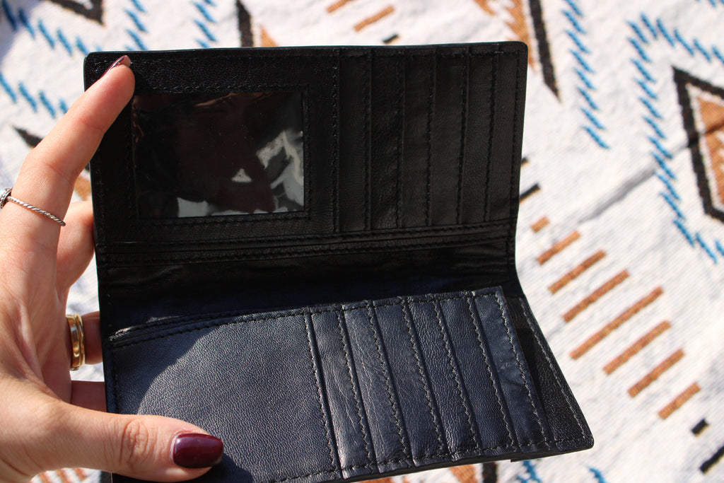 Brown cowboy tooled men’s leather wallet