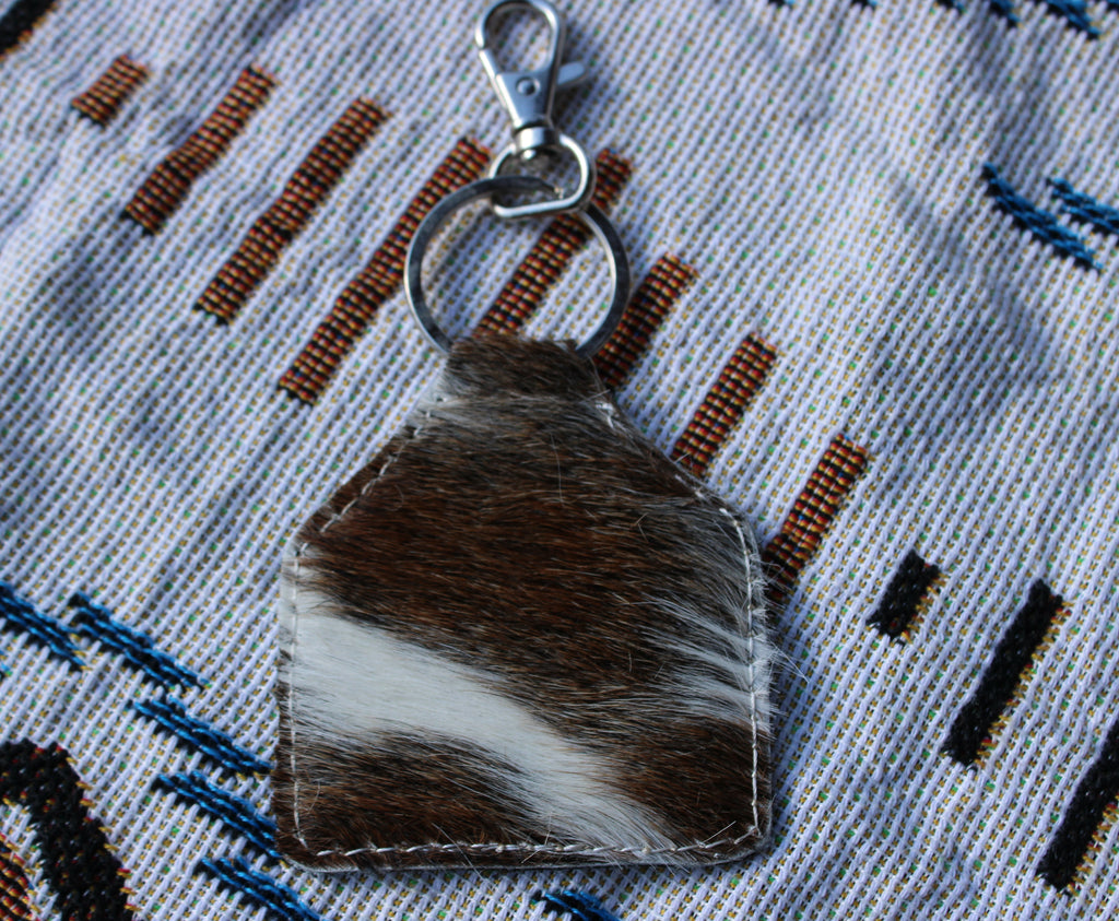 Brown checkered tooled leather keychain