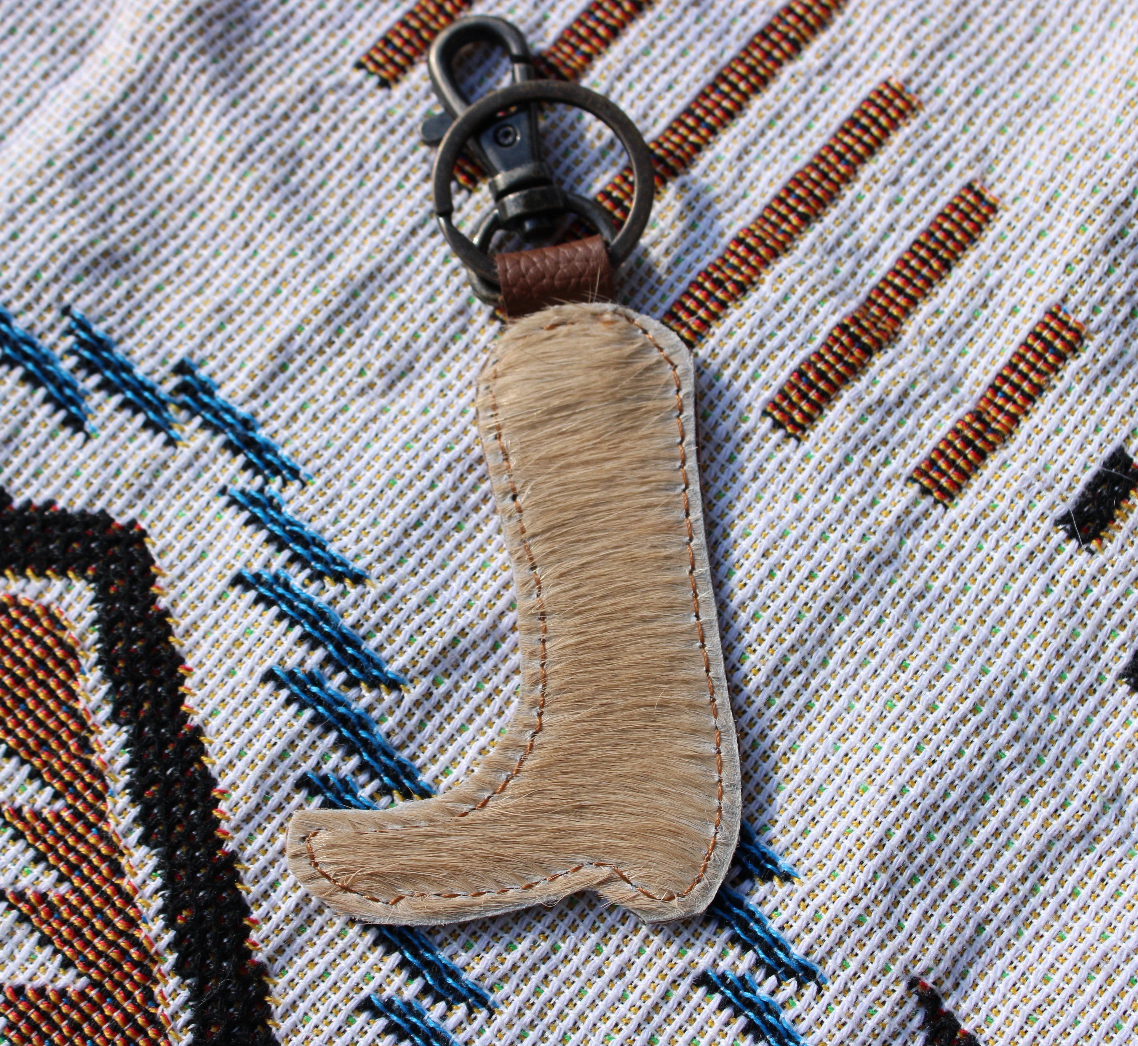 Lightening bolt tooled boot keychain
