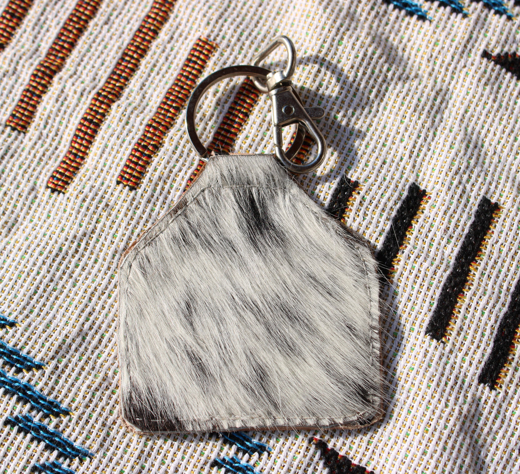 Turquoise checkered tooled leather keychain