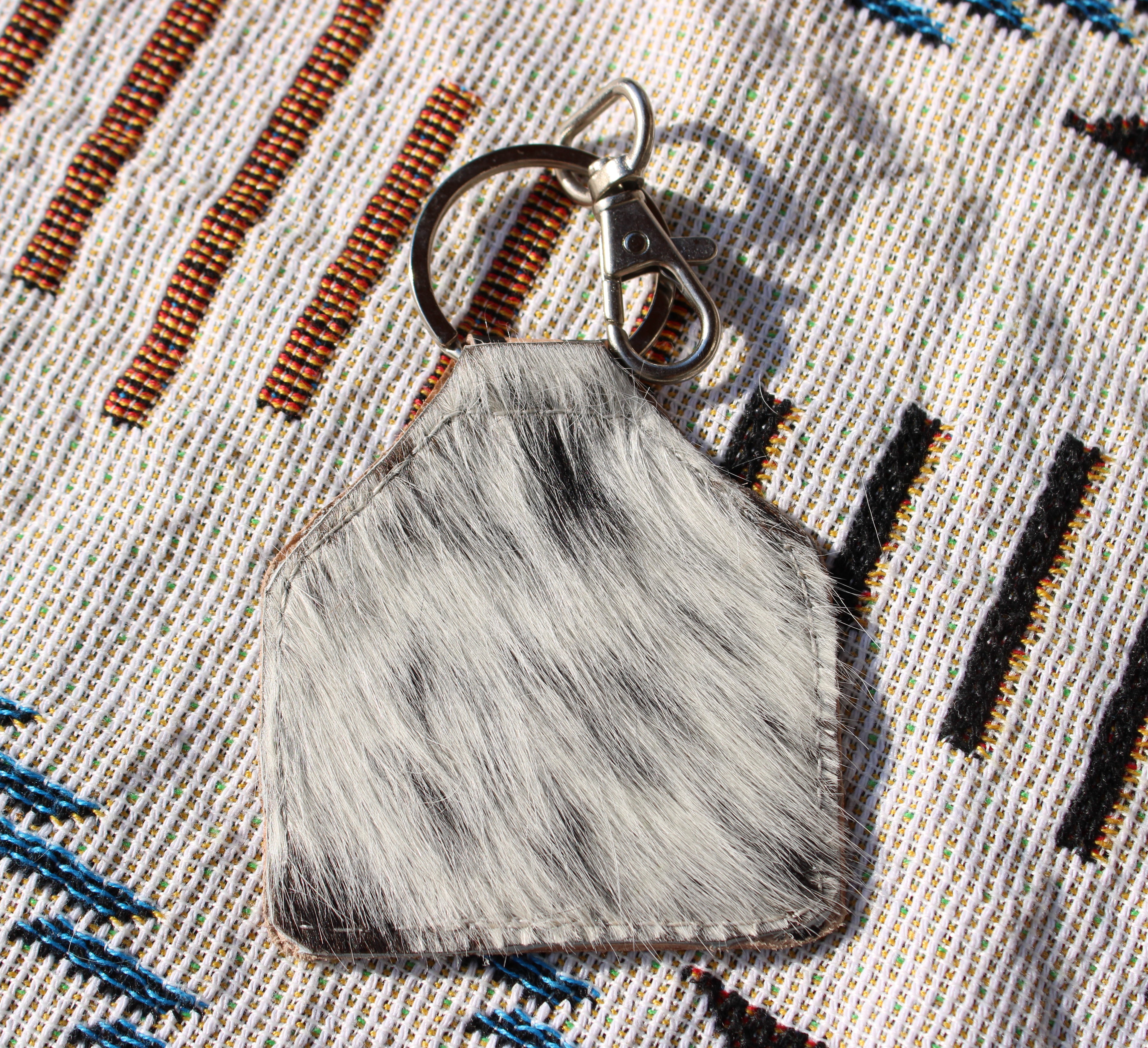 Turquoise checkered tooled leather keychain