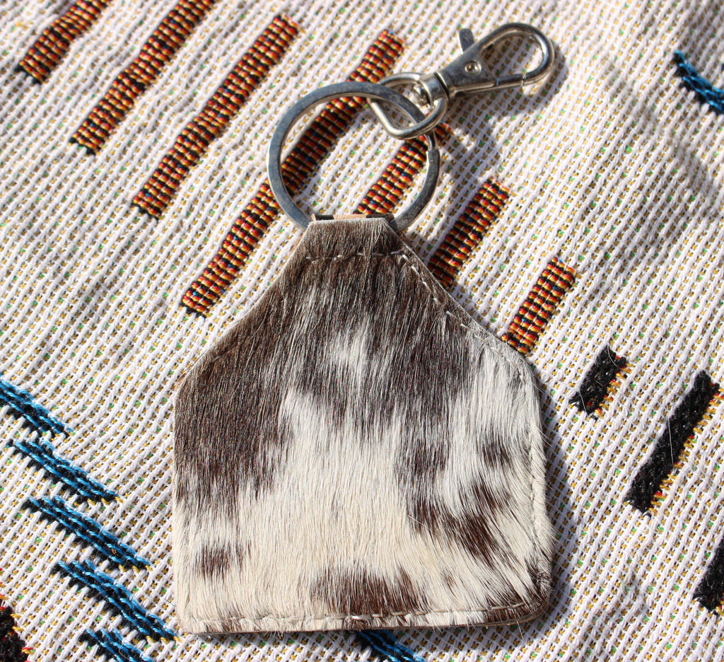 Turquoise checkered tooled leather keychain