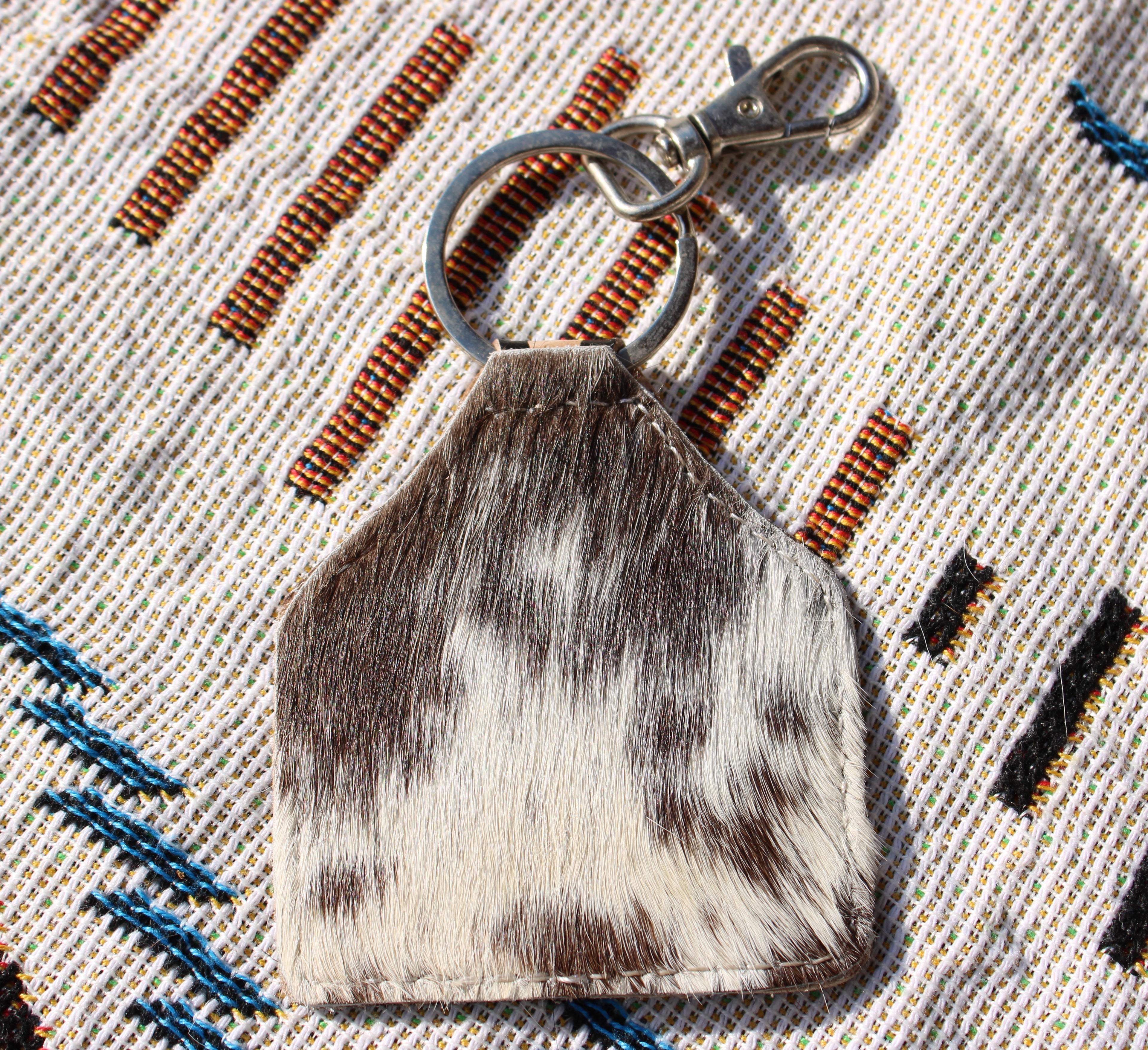 Turquoise checkered tooled leather keychain