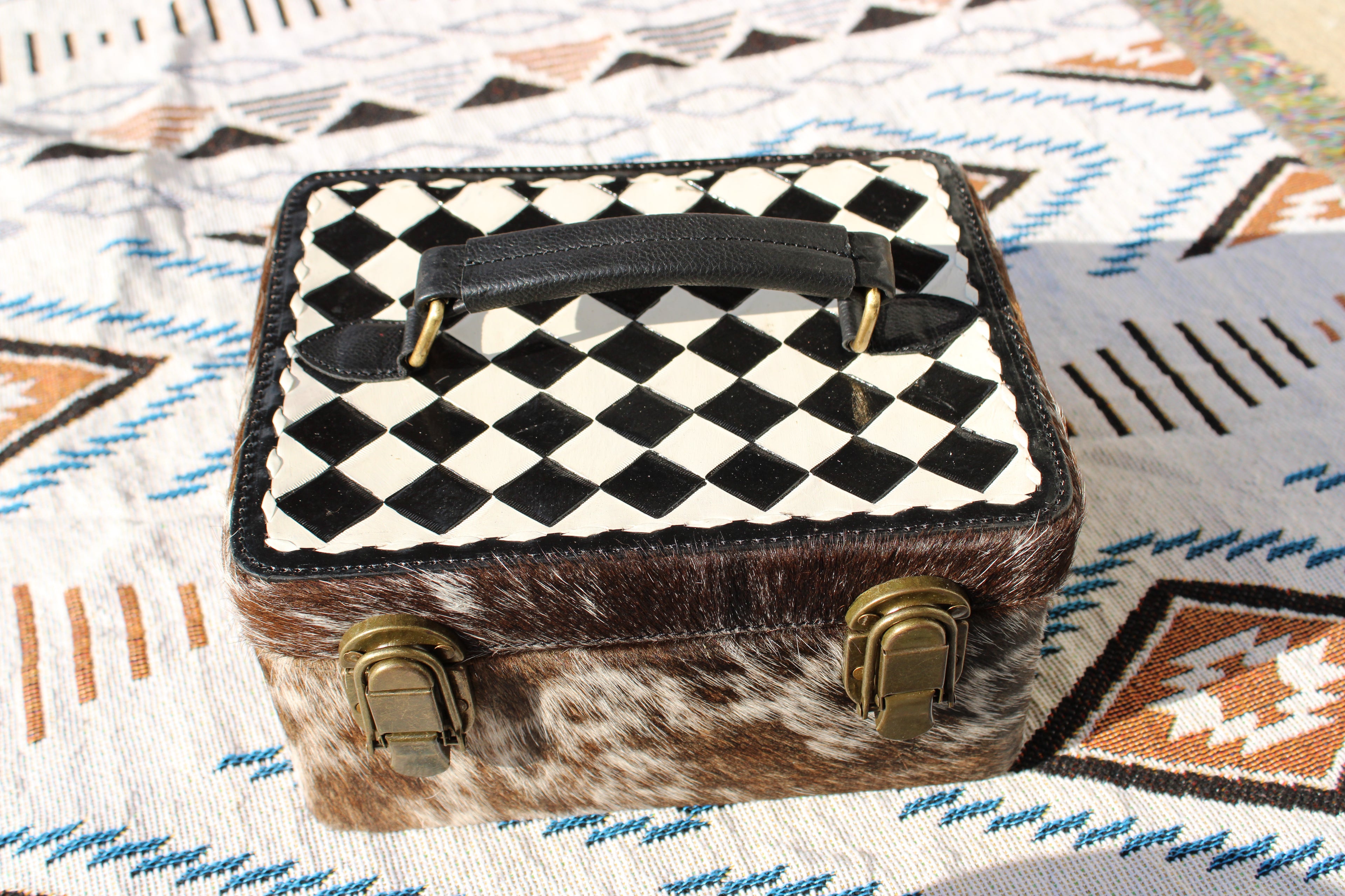 CHECKER ALL COWHIDE JEWELRY BOX