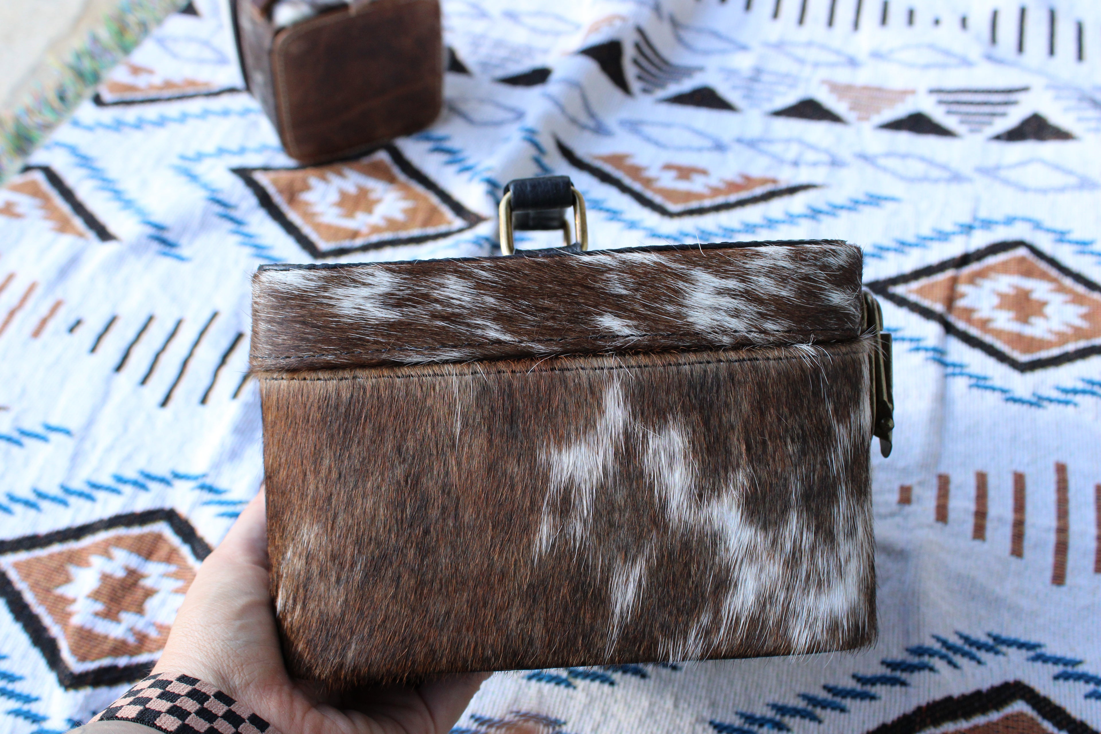 CHECKER ALL COWHIDE JEWELRY BOX