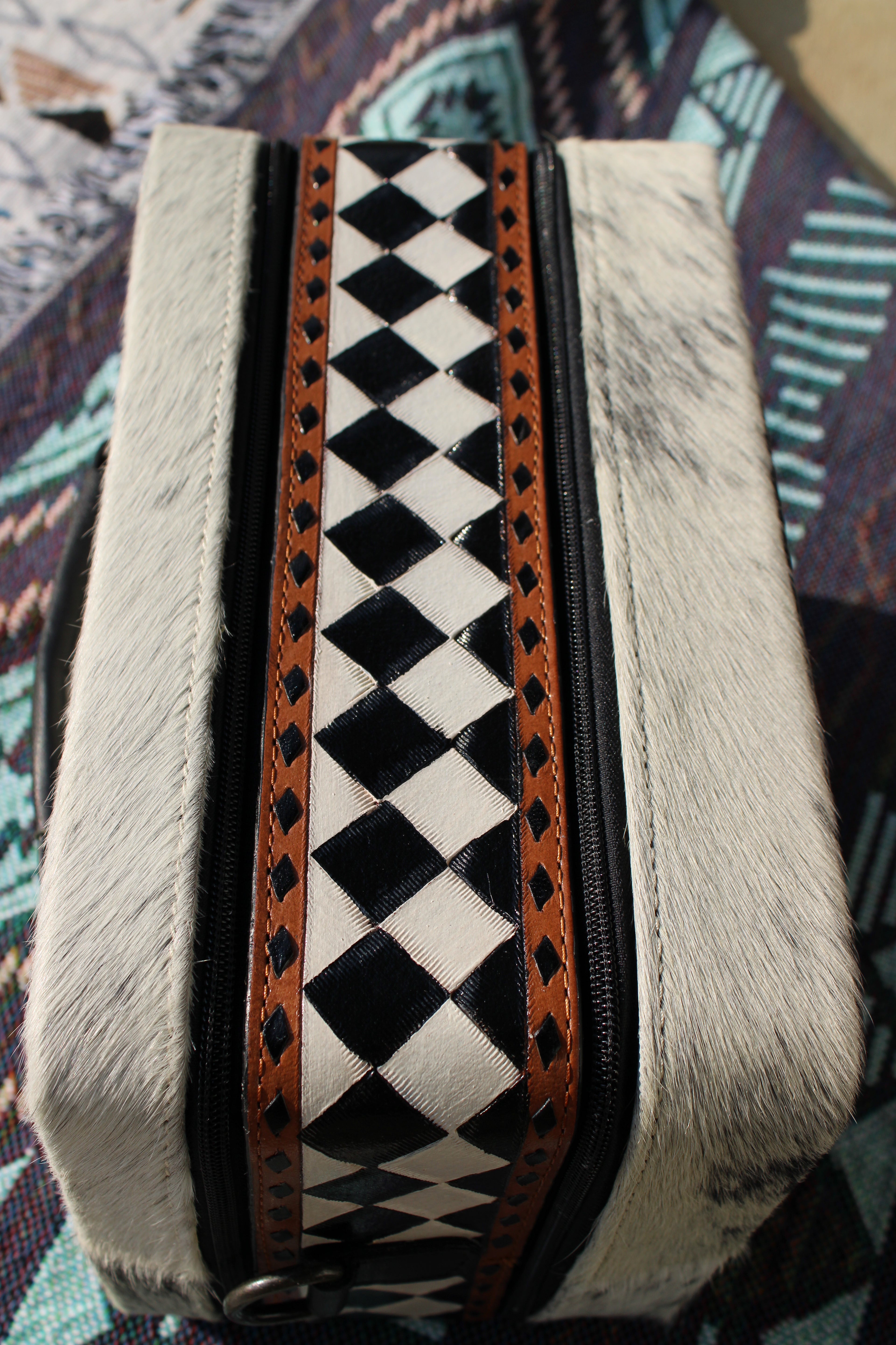 CHECKER TOOLED & COWHIDE JEWELRY BOX