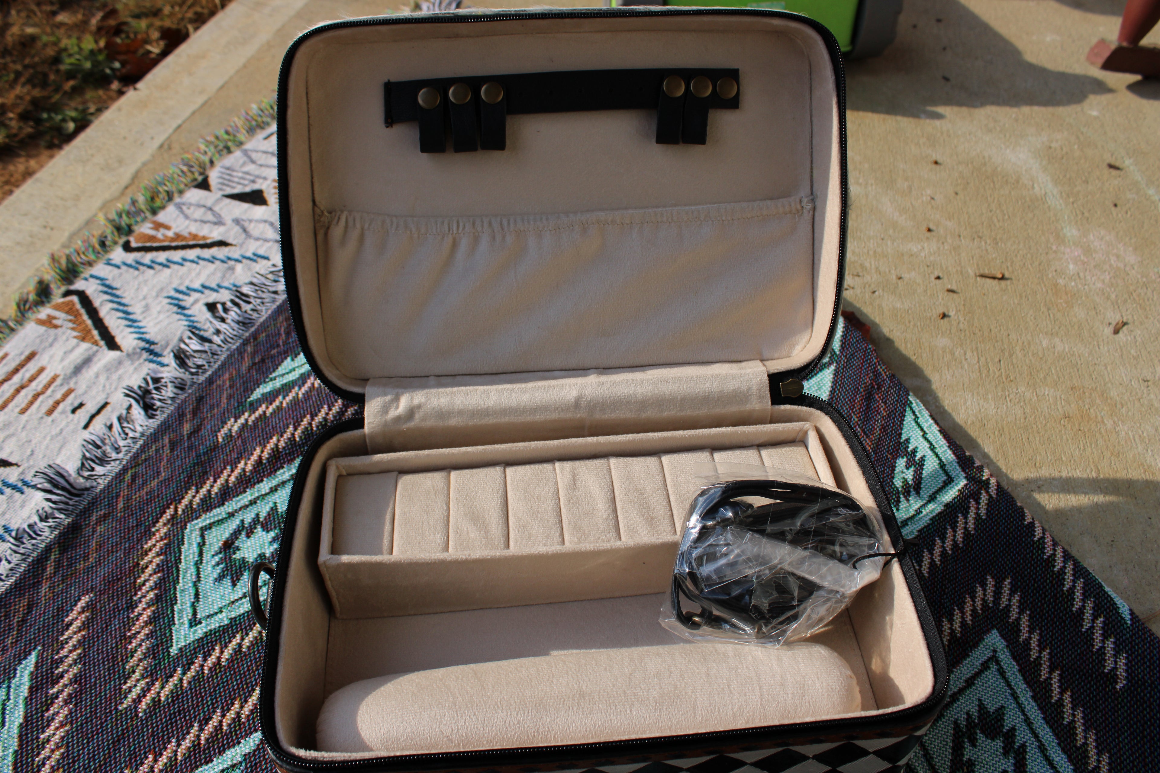 CHECKER TOOLED & COWHIDE JEWELRY BOX