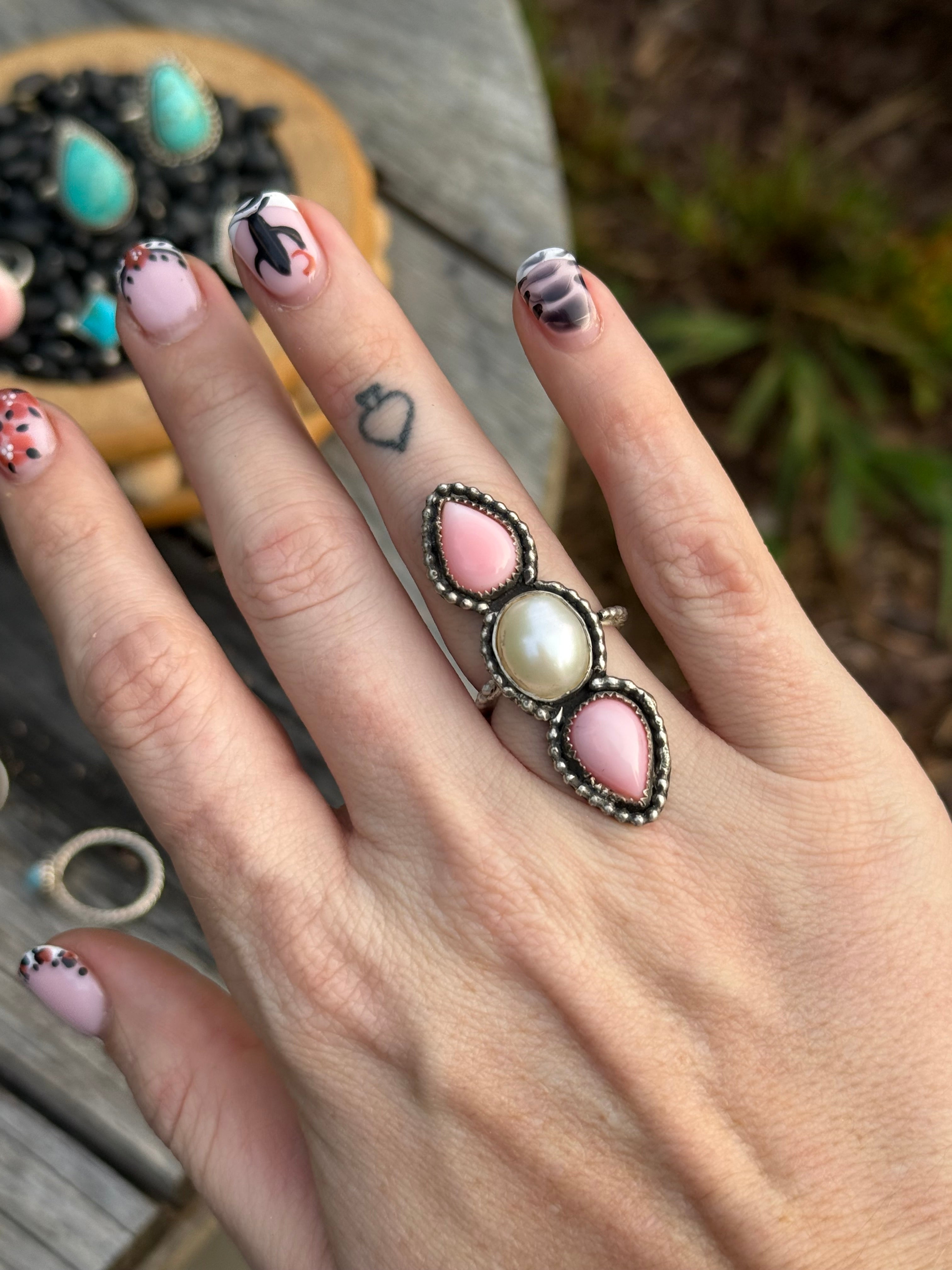 Pink Conch and Pearl ring