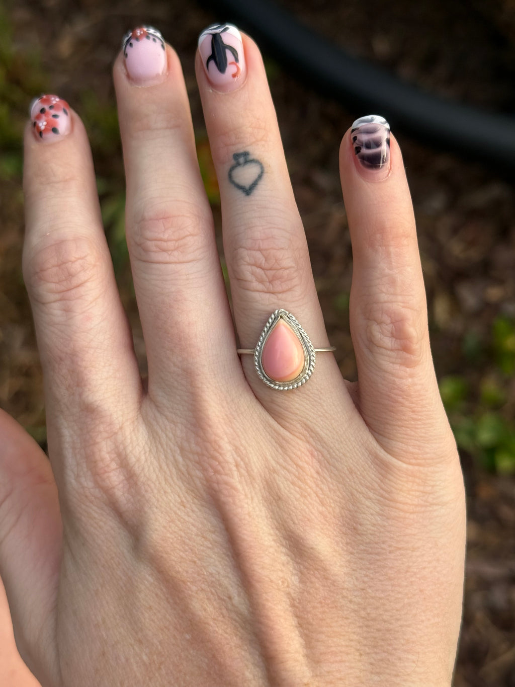 Pink Conch Pear Ring