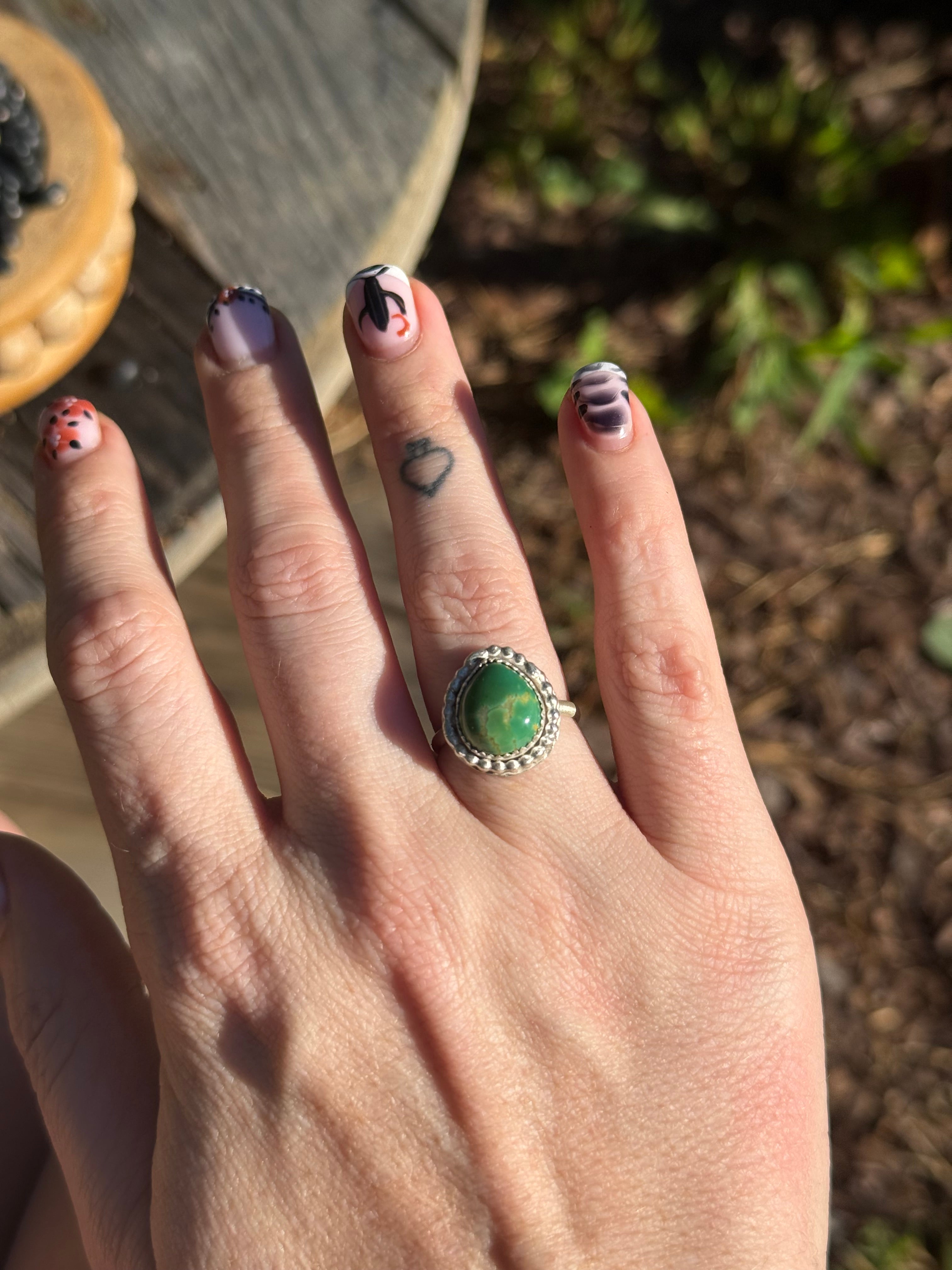Green Kingman pear ring